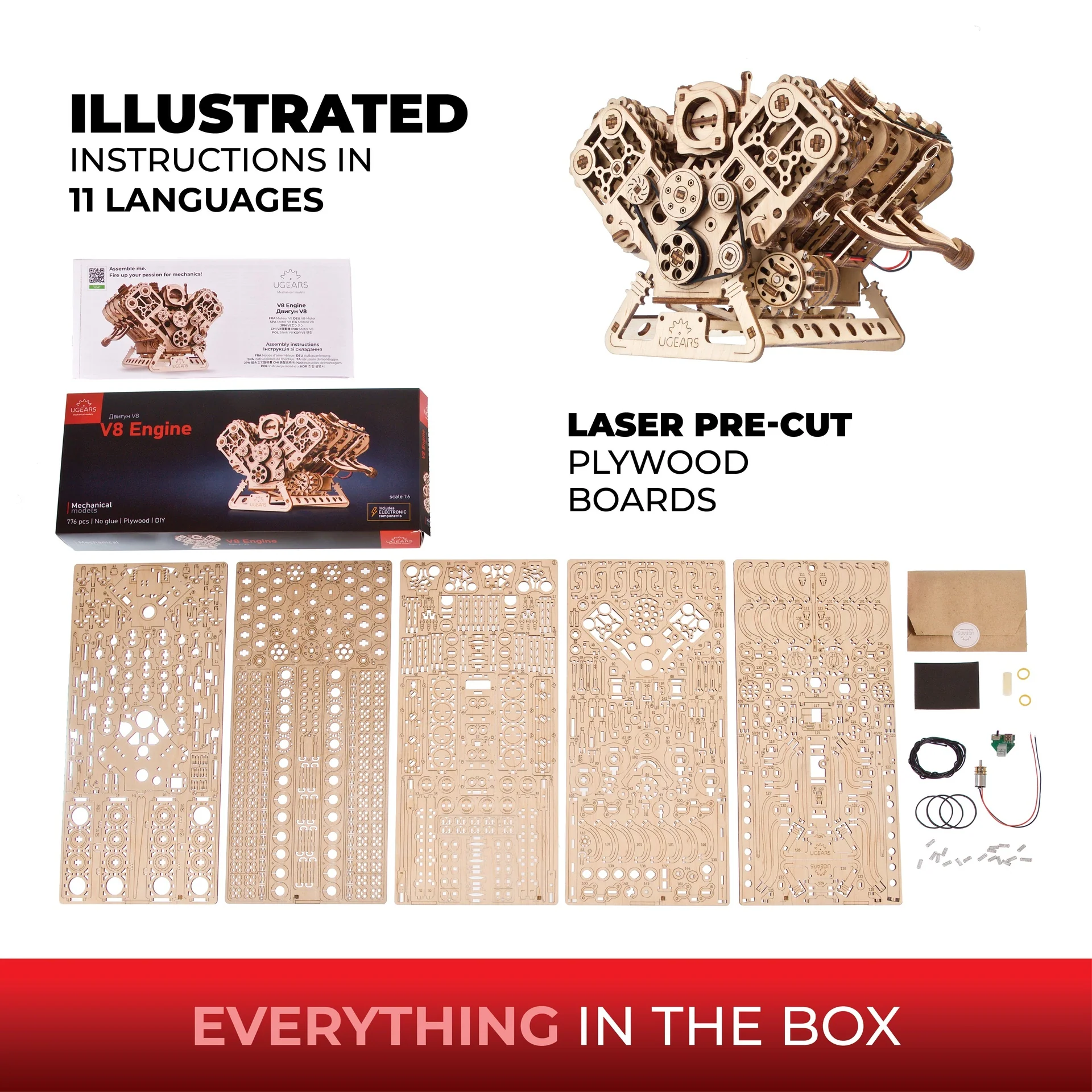 V8 Engine Puzzle 3D mécanique en bois - Ugears – Image 6