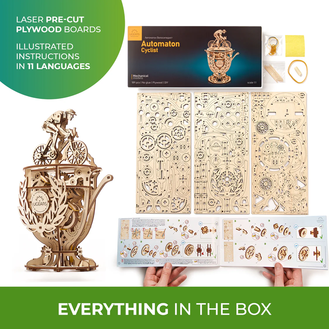 Cycliste Automate UGEARS - Puzzle 3D Mécanique en bois – Image 8