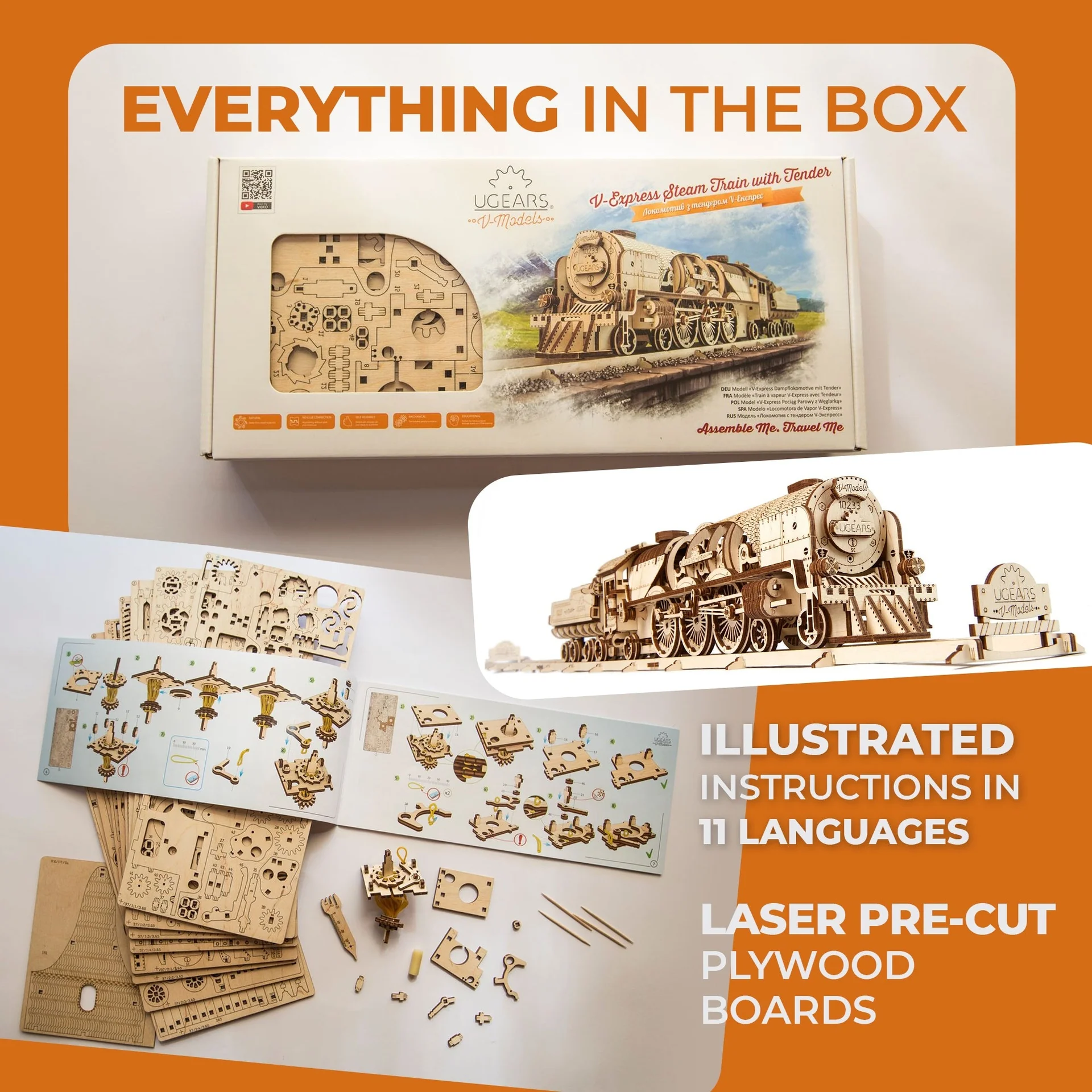 Locomotive V-Express - Puzzle 3d Mécanique en bois – Image 6