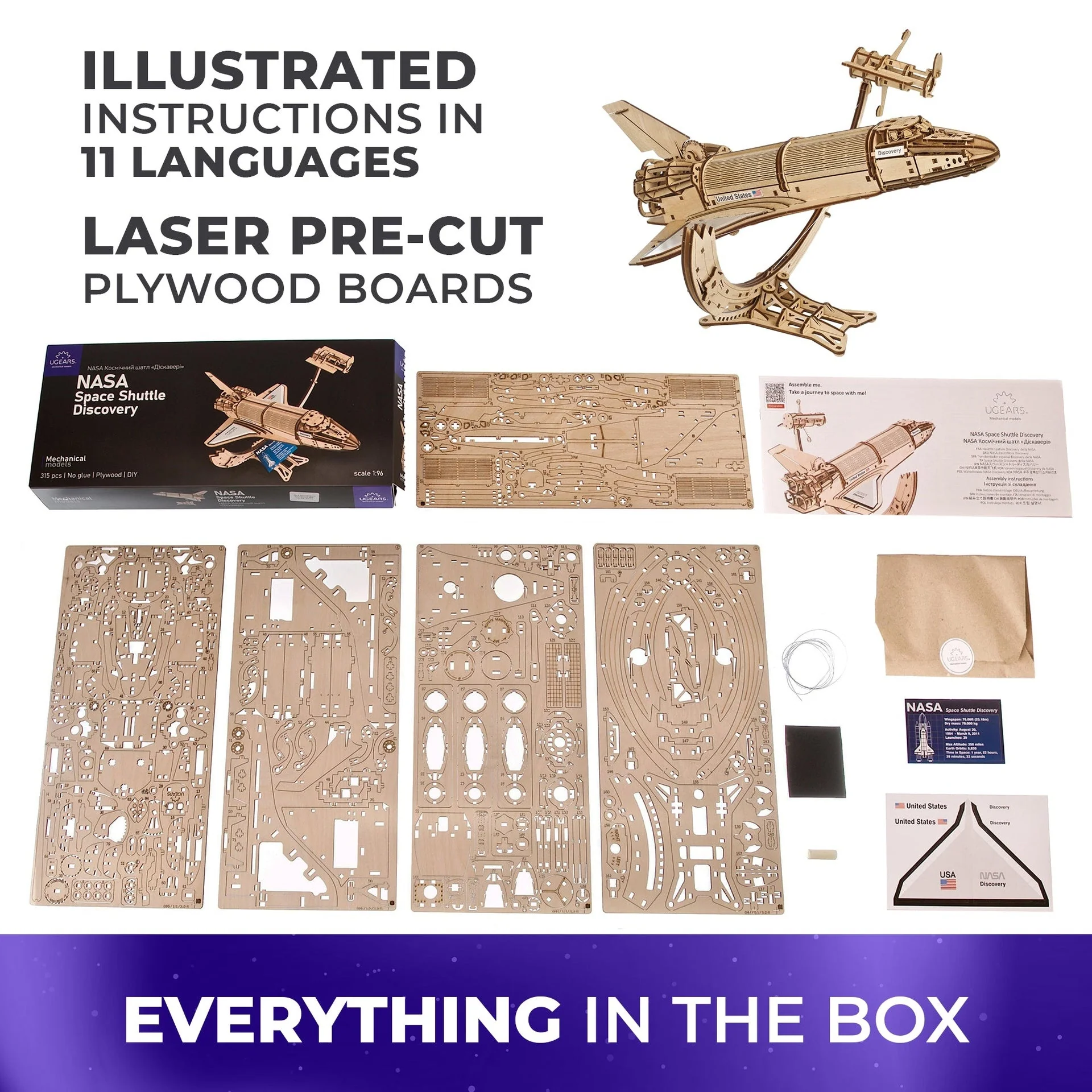 Navette spatiale Discovery de la NASA Ugears - Puzzle 3D mécanique en bois – Image 2