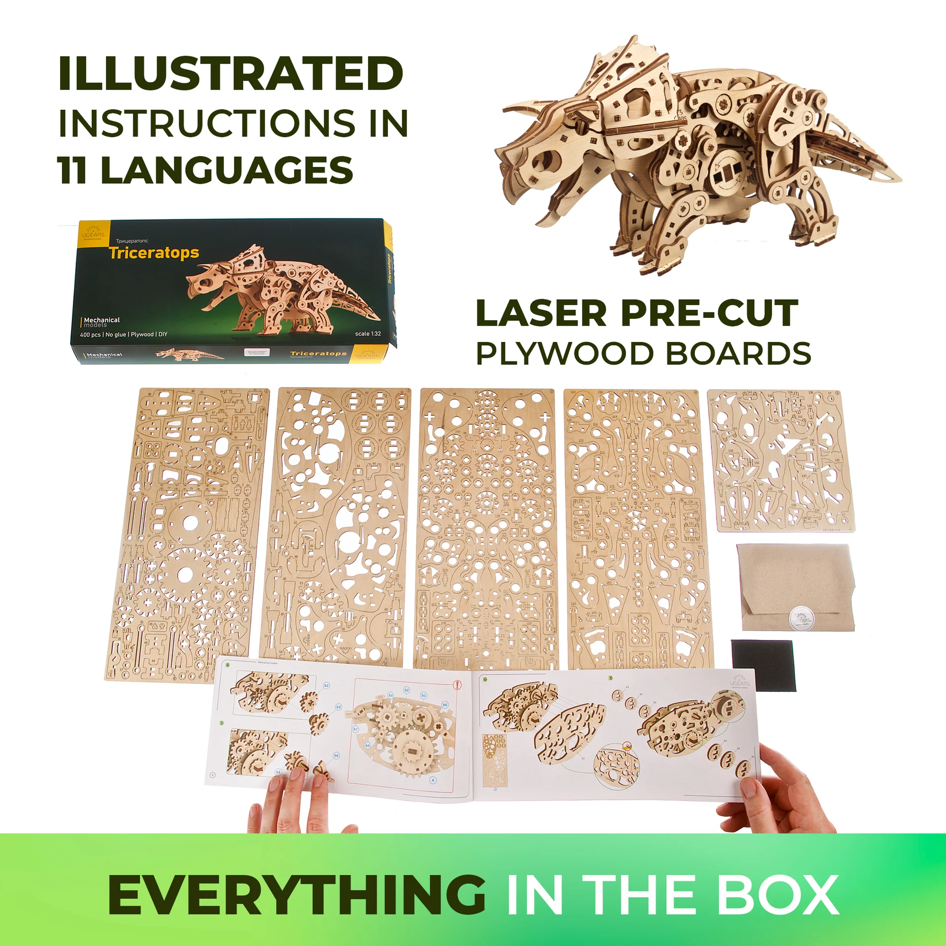 Triceratops Ugears - Puzzle 3D mécanique en bois – Image 2